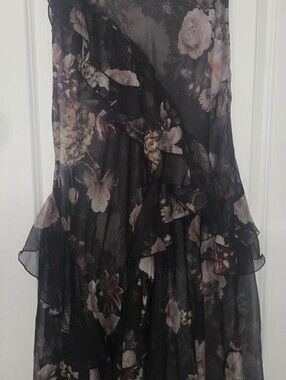 WIDOW Sheer Black Floral Ruffle Maxi Skirt